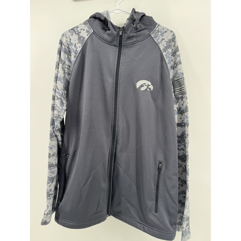 Colosseum Iowa Hawkeyes OHT Military Appreciation Camo Full Zip Gray Hoodie L